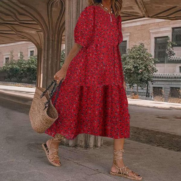 

floral midi bohemian print womens dresses long summer vestidos casual female robe elegant sundress s 5xl, Black;gray