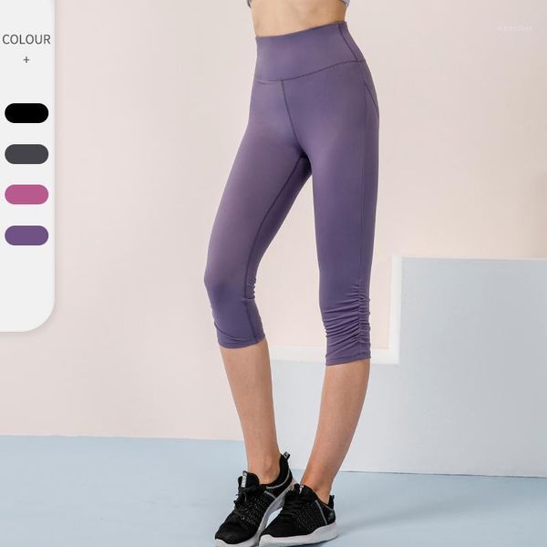 

yoga outfit women cropped leggings solid training women's pants high waist lift hip elastic fitness running gym