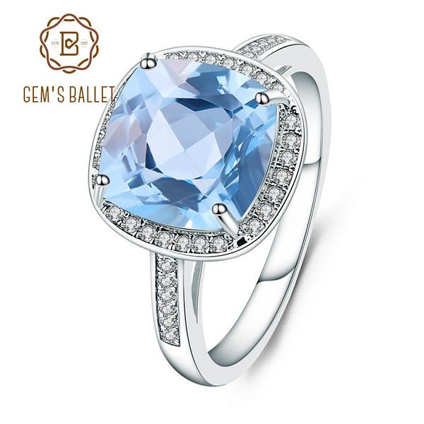 

cluster rings gem's ballet 6.29ct natural sky blue z gemstone ring 925 sterling silver vintage promise for women fine jewelry, Golden;silver