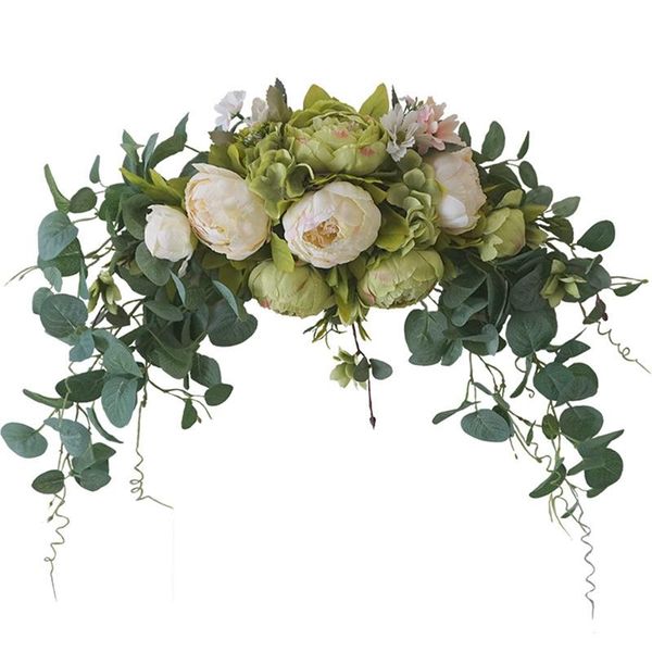 

floral swag, peony flowers and eucalyptus leaves, front door lintel swag, for wedding wall window arch home garden decor