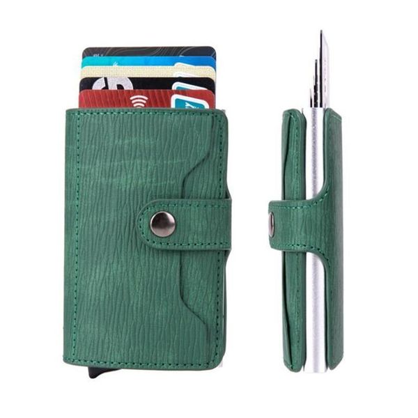 

bycobecy 2020 rfid hasp credit card holder waeve pattern pu leather clutch pop-up card wallet aluminum box slim c qylqih