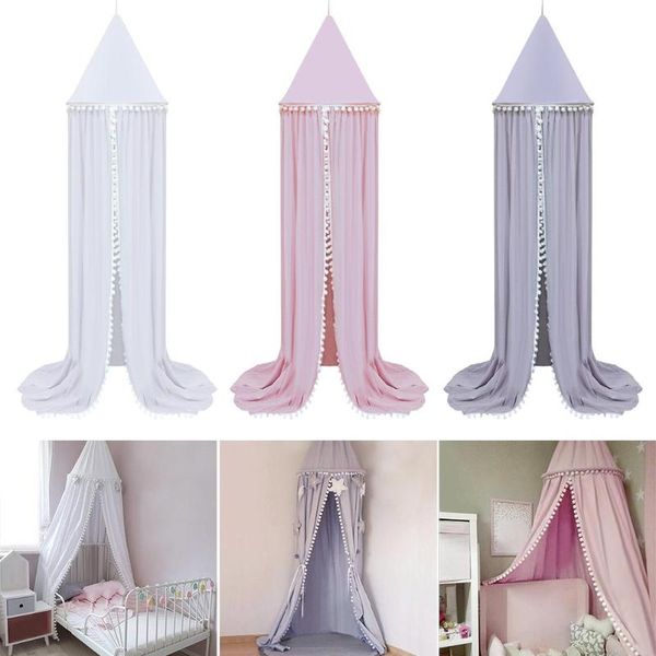 

fuzzy ball cotton canvas dome bed kids play tent children room decoration mosquito net for baby kids