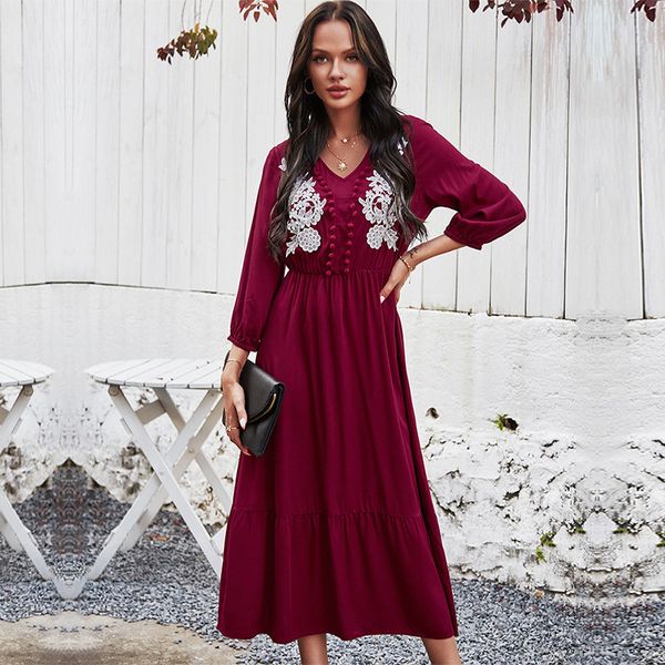 

2021 spring summer holiday casual high waist v neck slim elegant lace long for women new fashion dsqu, Black;gray