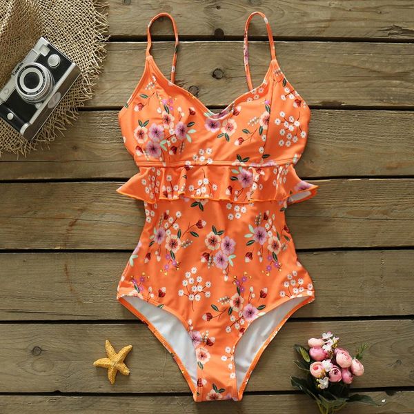 

one piece swimsuit 2021 new swimwear women swimsuit ruffle bathing suit beachwear backless monokini swim