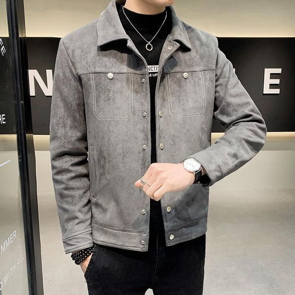 

men's trench coats jacket 2021 autumn and winter deer skin velvet short windbreaker young middle-aged fashionable handsome casual lar, Tan;black