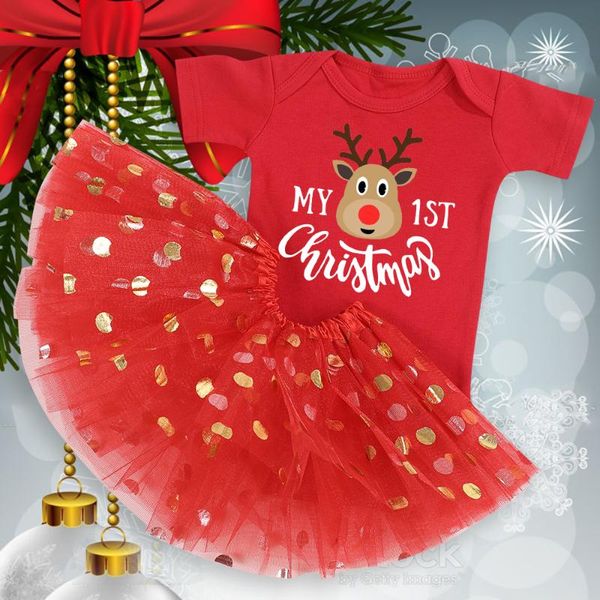 

skirts my first christmas girl red romper toddler baby short sleeve dresses tutu born bodysuit outfit infant xmas gifts, Blue