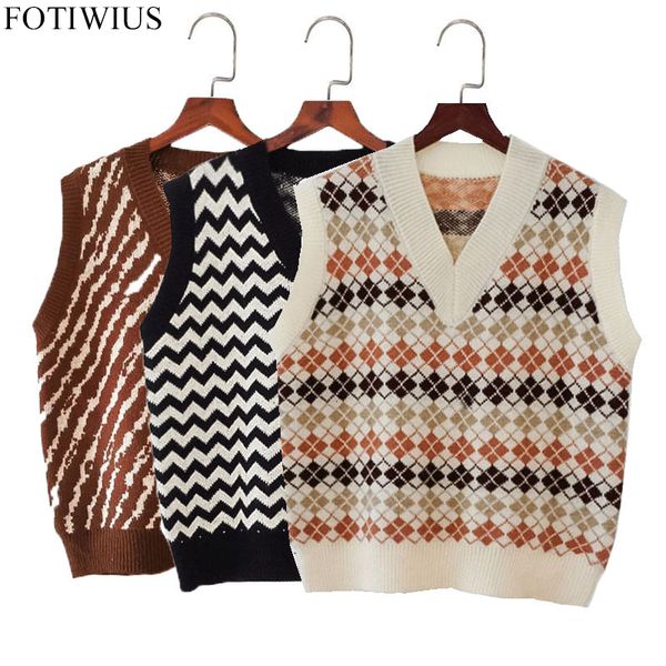 

ethnic boho women knitted spring sptring knit sweater vest waistcoat sleeveless korean fashion pullover outwear 201125, Black;white