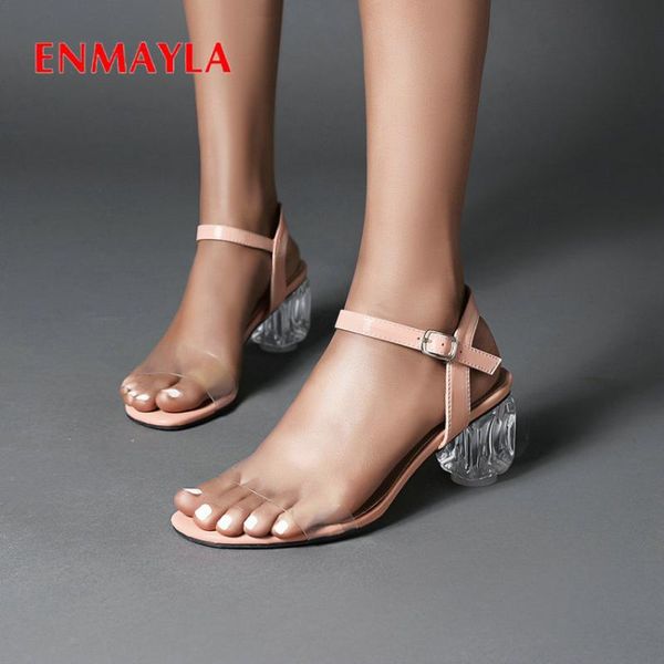 

dress shoes enmayla 2021 luxury women designers square heels gladiator clear sandals zipper jelly 34-43, Black