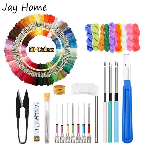 

83pcs hand embroidery kits punch needle kit & embroidery floss & bamboo hoop sewing tools for cross stitch craft, Black