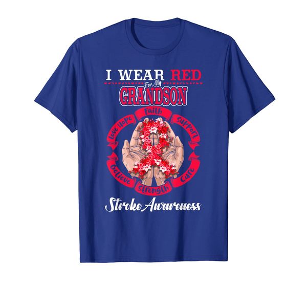 

i wear red for my grandson stroke awareness support tshirt, White;black