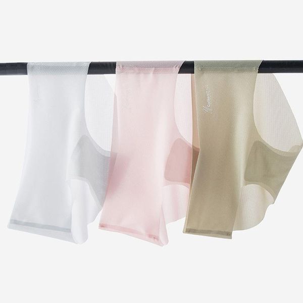 

women's panties 3pcs underwear ice silk type seamless ultra-thin silky breathable briefs mid-waist antibacterial cotton crotch, Black;pink