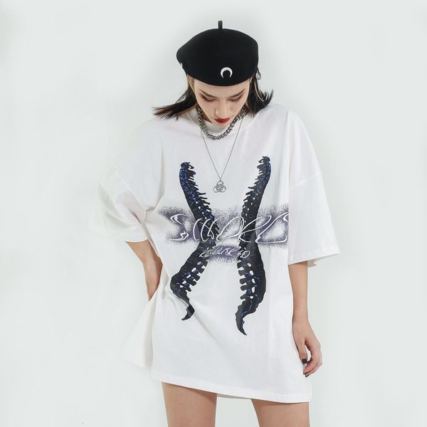 

2021 new vintage gothic graphic tees women oversized summer punk goth clothes harajuku shirts streetwear couple clothing izeg, White