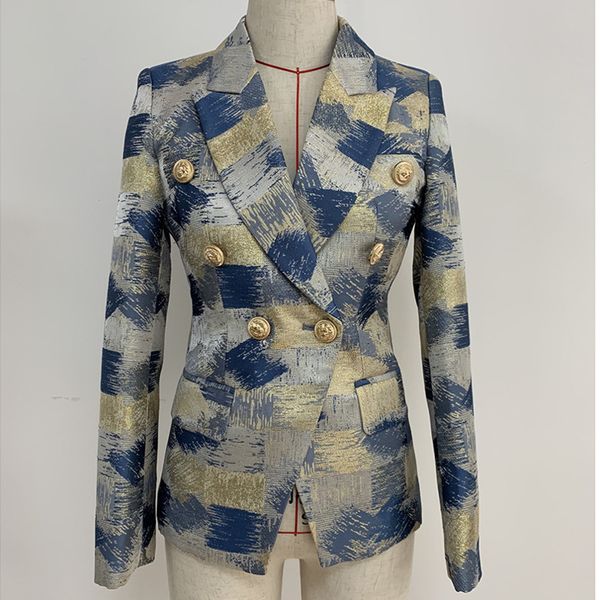 

2021 winter designer female lion double buttons breasted lap pad jacquard blazer outer jacket wear ukdo, White;black