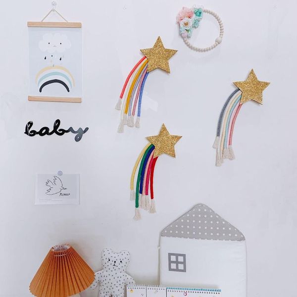 

lucky star rainbow tapestry craft knitting tassel wall hanging room decoration pendant dorm room decor gift