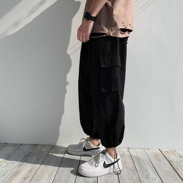 

spring and autumn straight cargo pants men's korean multi-pocket casual pants men's harajuku streetwear loose ankle-length, Black