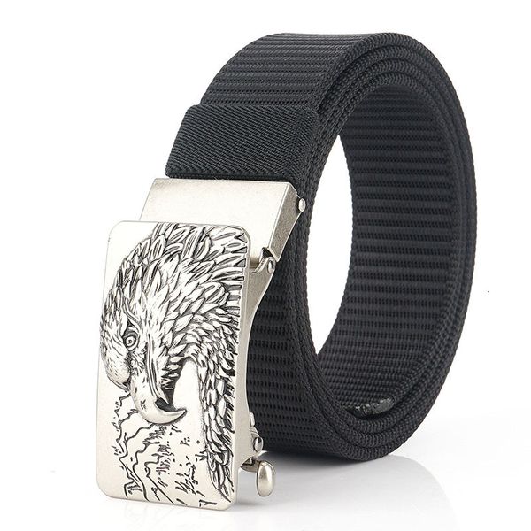 

2021 new western eagle auto buckle canvas fashion business trip causal nylon outdoors men ventilate belt for male n1pa, Black;brown