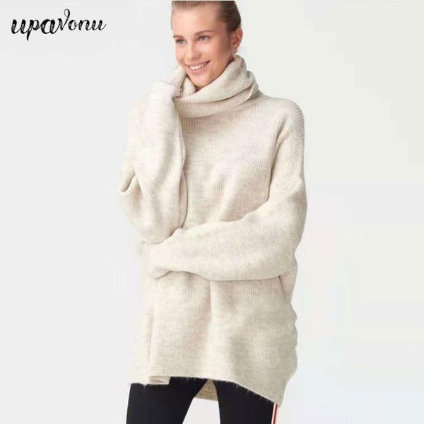 

loose knitted sweater elegant turtleneck long pullover women fashion street style casual 2021 women's sweaters, White;black