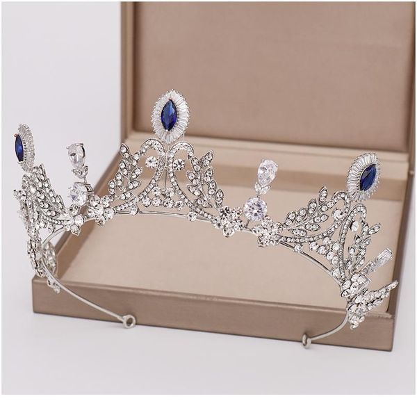 

luxury crystal crown tiara bride wedding headpiece hair ornament silver color zircon queen diadem wedding hair acc jllfdi