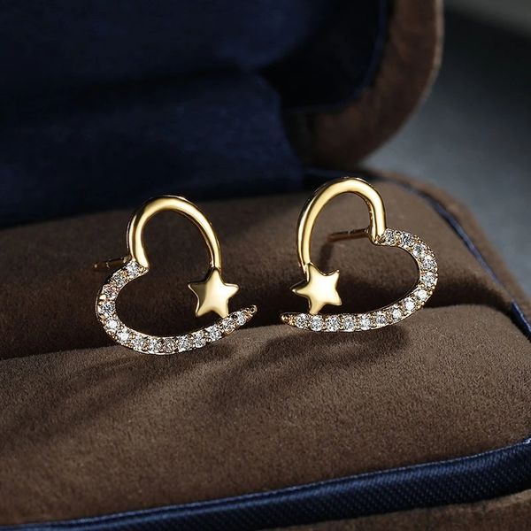 

cute korean earring heart bling zircon stone gold stud earrings for women fashion jewelry, Golden;silver