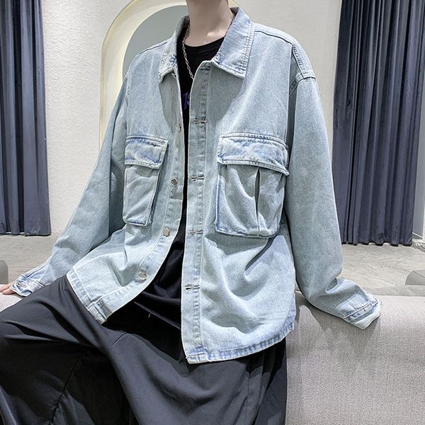 

2021 new men's fashion trend high-quality cargo coats washed loose bomer denim jacket blue/black color cowboy outerwear m-2xl 3km1, Black;brown