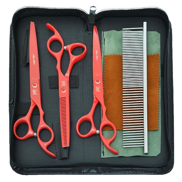 

hair scissors 7.0" japan 440c pet dog grooming set straight curved animals cutting tijeras 6.5" thinning shears b0029a
