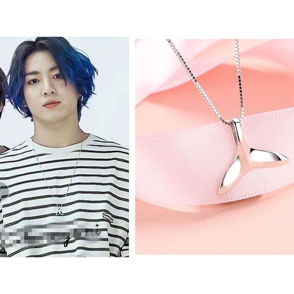 

pendant necklaces kpop bangtan boys jungkook peripherals whale dolphin tail blue fashion necklace clothes accessories birthday gifts h96, Silver