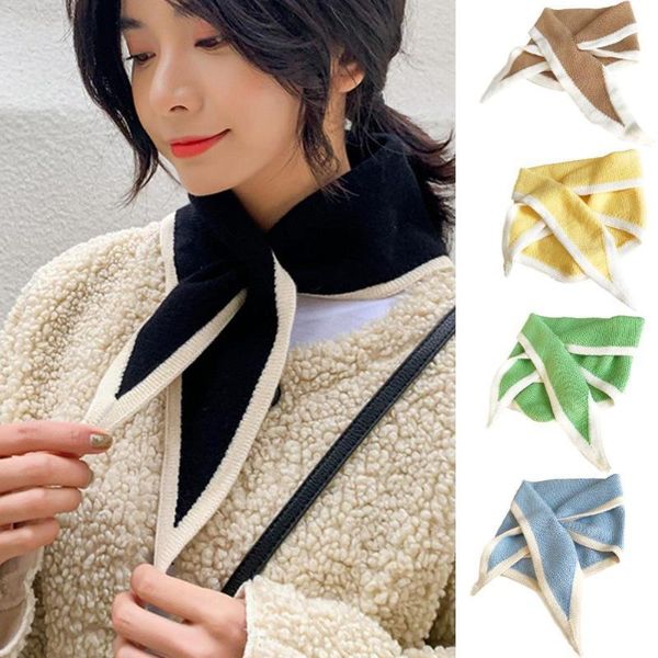 

scarves bow cross warm scarf winter woolen knit elastic female neck collar triangular soft bib false scarve color guard l5c4, Blue;gray