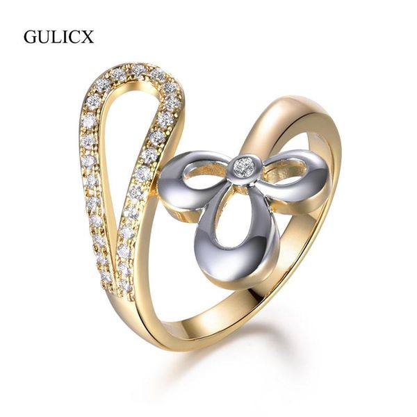 

wedding rings gulicx gold & silver-color lovely flower shape open for women zirconia female engagement ring feminino anel jewelry glr717, Slivery;golden