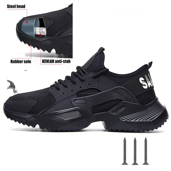 

boots work safety bootpuncture-proof breathable wear-resistant shoes with steel toe for men sneakers black