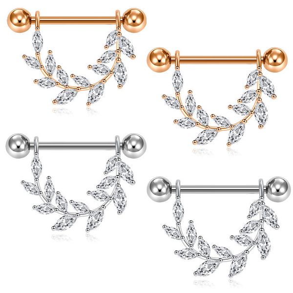 

14g stainless steel leaf clip white zirconium nipple perforated jewelry barbell cz star ring for women female body, Silver