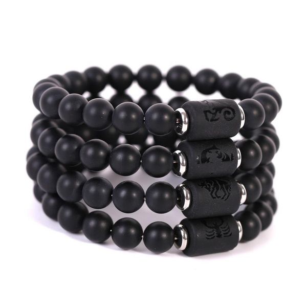 

twelve constellations bracelet black stone zodiac horoscope beads stretch bracelets for women men fashion jewelry