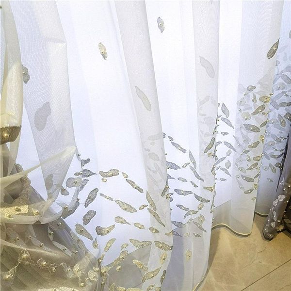 

curtain & drapes luxury embroidery beaded gray tulle curtains for living room bedroom window elegant voile edding decoration kitchen door sh
