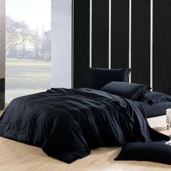 

100%cotton duvet cover  king size solid color black grey bedding set reversible soft comforter cover bed sheet pillowcases