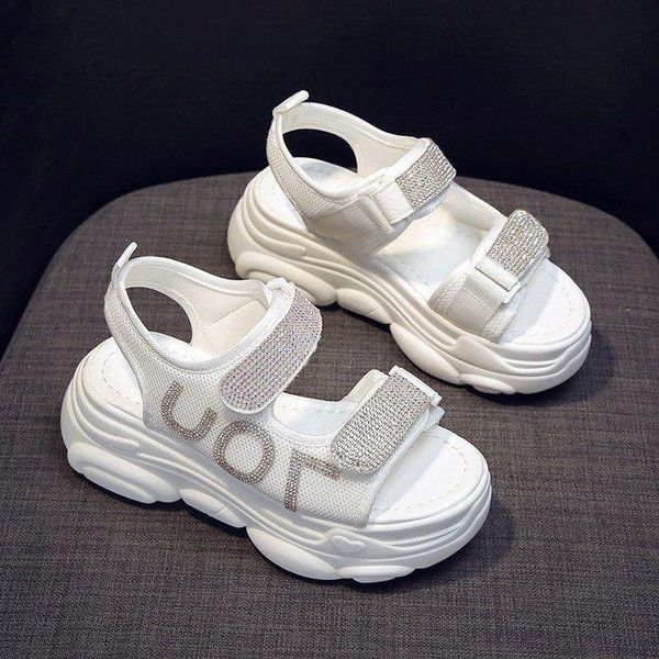 

dress shoes rhinestone 2021 muffin thick-soled sandals female summer korean students fashion beach roman soles women flat, Black