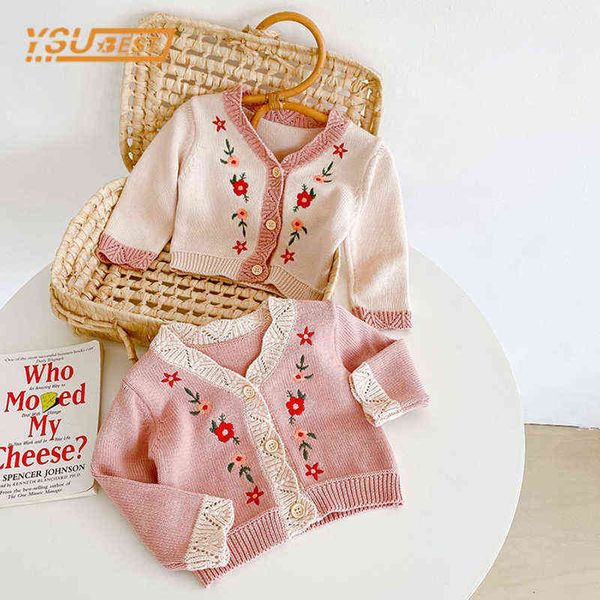 

toddler baby girls knitting cardigan flower embroidery autumn winter infant baby girl sweater baby girl knitting coat g1026, Blue;gray