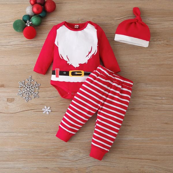 Kleidung Sets 2021 Weihnachten Nette Kinder Baby Jungen Mädchen Santa Claus Strampler Anzug Langarm Hosen Ein Stück Herbst Mit hut 0-18M