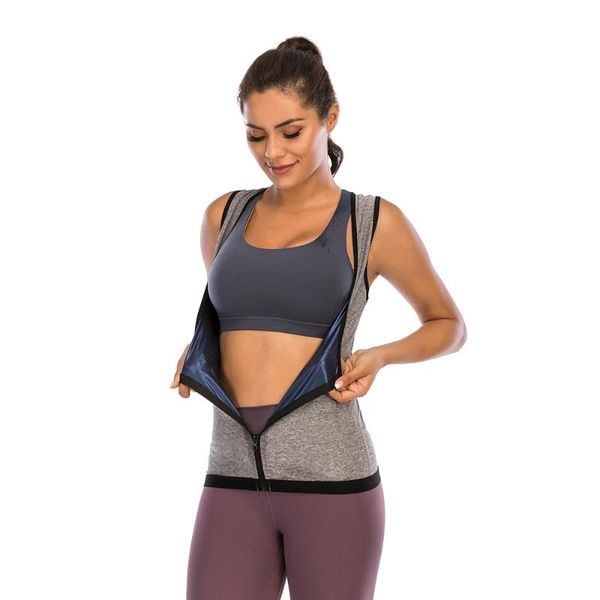 

women's shapers women sauna sweat vest polymer corset waist trainer suit tank zipper weight loss body shaper workout shirt shapewear, Black;white