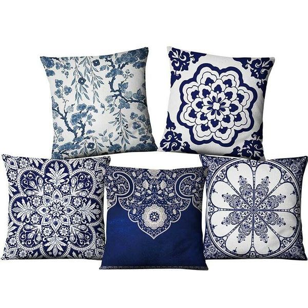 

chinese style pillowcase 45-45cm porcelain linen cushion cover sofa chair pillow case
