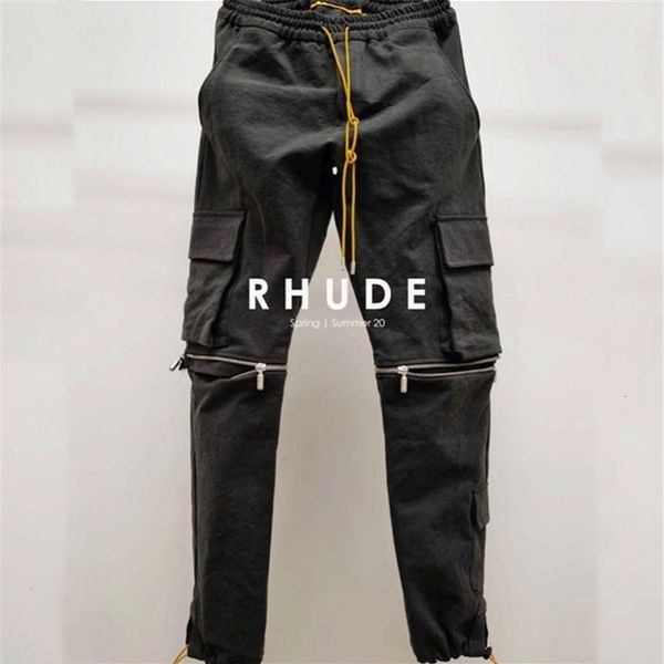 

2021 new rhude male pants removable pill drawstring zipper multifunctional load pockets with overalls y5pr, Black
