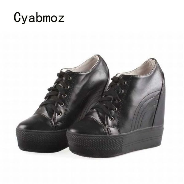 

dress shoes cyabmoz women high heels platform woman wedge pumps height increasing thick bottom fashion ladies party single, Black