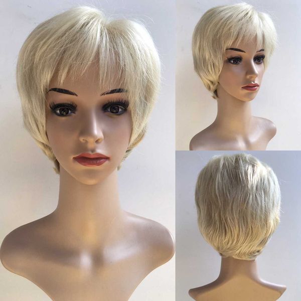 

small elderly beige short straight ffy wig chemical fiber m hair, Black