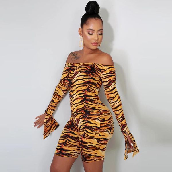 

women's jumpsuits & rompers slash neck summer spring jumpsuit women leopard print overalls for flare sleeve playsuit club wear, Black;white