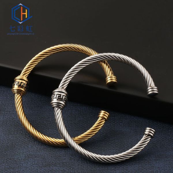 

bangles bracelet exquisite women's steel wire stainless c-shaped opening great wall titanium jewelry, Black