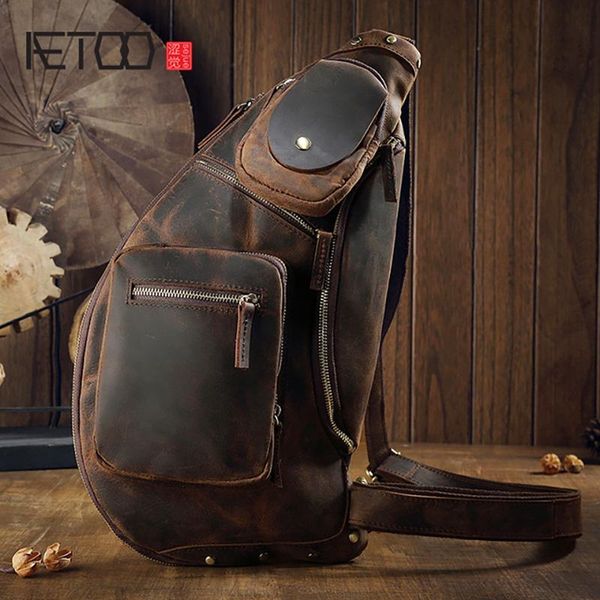 

hbp aetoo leather men's chest bag, cowhide retro messenger bag