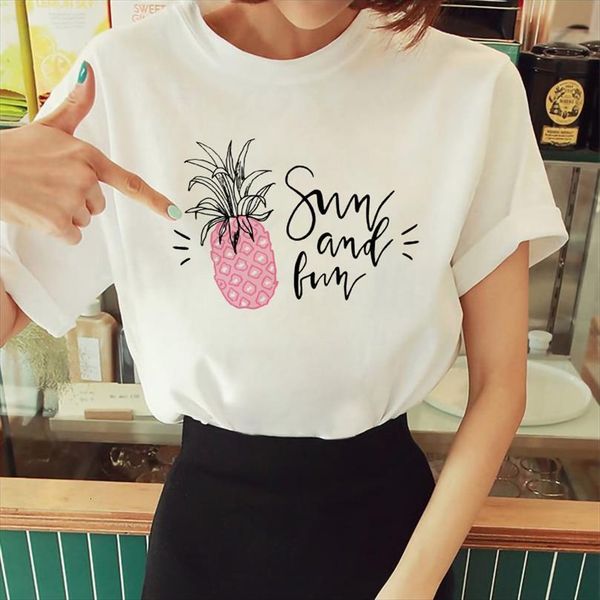 

90s girl fruit pineapple mens t shirts fun printed harajuku o neck short sleeve and women tee ladies, White;black
