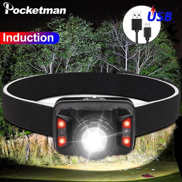 

powerful headlamp body motion sensor headlight usb rechargeable head light zoom head front light waterproof lamp