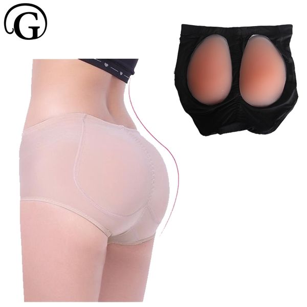 Roupa íntima feminina acolchoada falsa nádega levantador de bumbum modelador de silicone inserções removíveis calcinha de controle Prayger Firm 210305