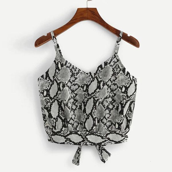 

tank cropped lady self tie back v neck snake print summer crop women 100% cotton feminino camisole blouse, White