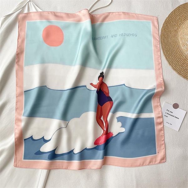

scarves summer silk square scarf women small neck kerchief hair band bag foulard shawl bandana headband 2021 design, Blue;gray