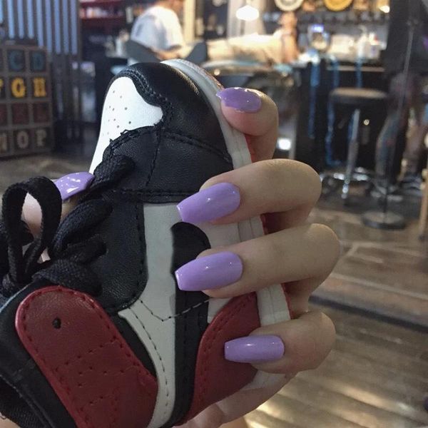

nail gel fake nails ballet purple gray stickers finished 24 with glue comfortable and durable, Red;pink